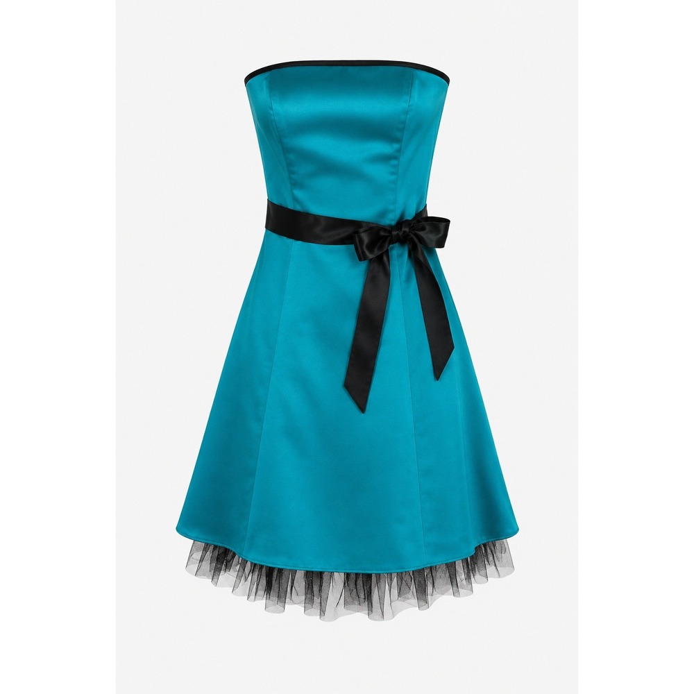 VTG Jessica McClintock for Gunne Sax Strapless Satin Tulle Mini Dress Teal 2